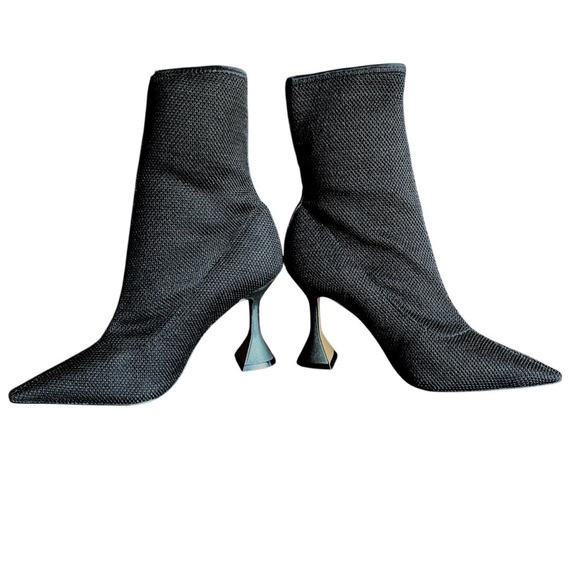 L’intervalle Black Knit Sock Boots EU 39 Sculptural Flare Heel - Picture 10 of 15